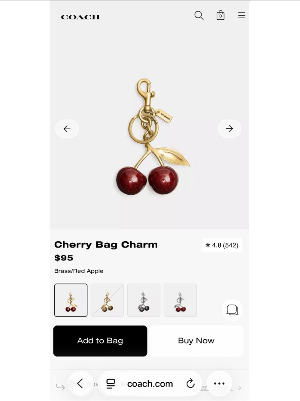 Coach Cherry Bag Charm
